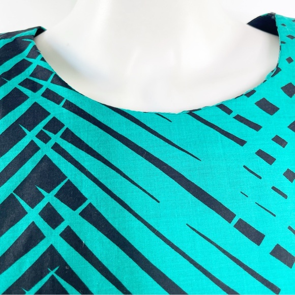 On The Rocks California Vintage Teal Green Dress Size 7/8 Black Palm Leaf Print - Picture 2 of 11